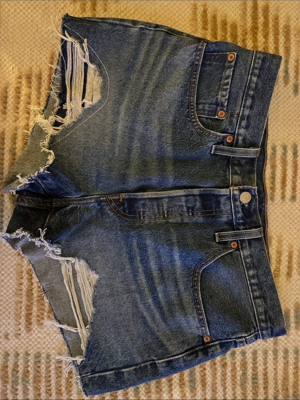 Levi's Distressed Dark Blue Denim Jean Shorts